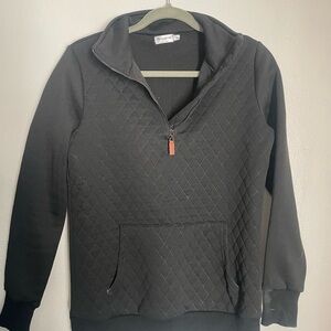 Black Quilted Sweatshirt with Quarter-Zip